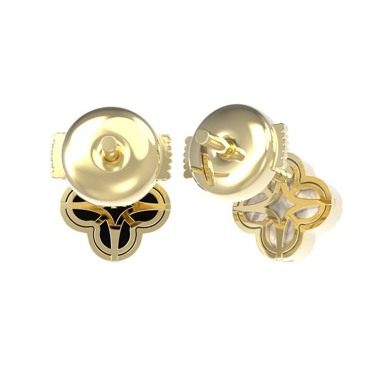 Серьги из лимонного золота c бриллиантами, ониксом и перламутром