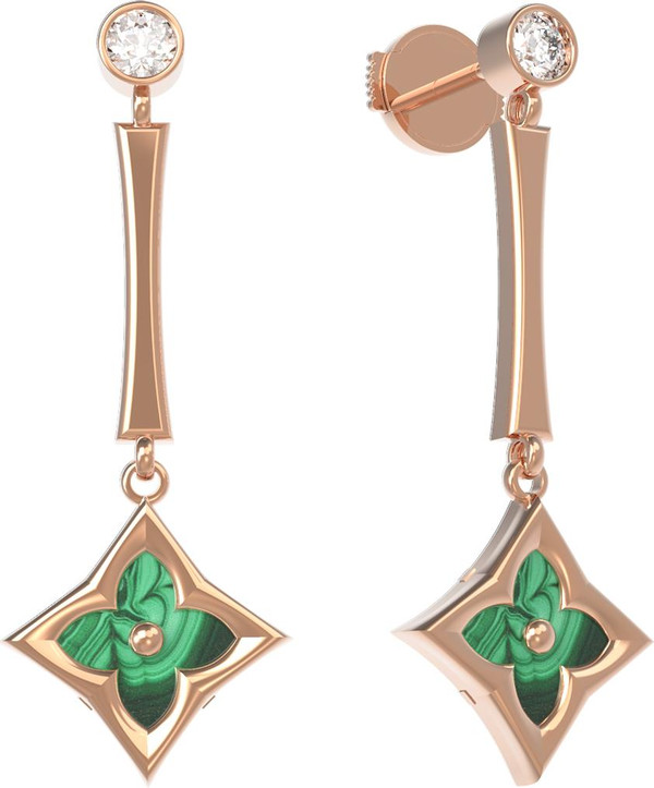 Серьги из золота c фианитом и малахитом