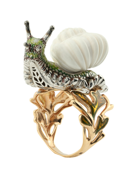 Кольцо из золота c эмаль и бивнем мамонта