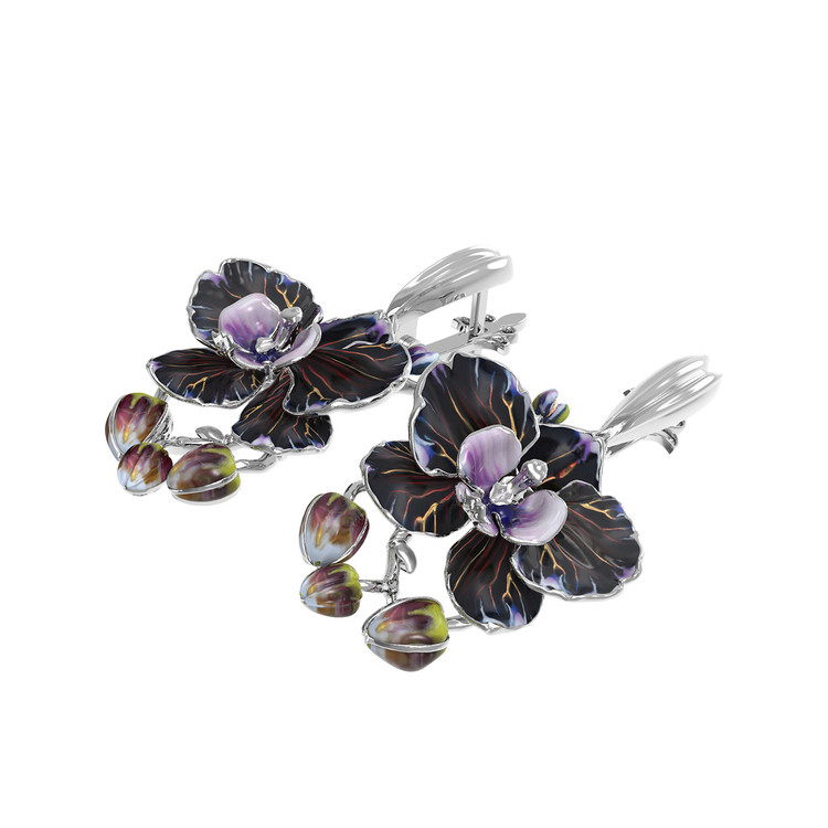 Серьги из белого золота c эмаль