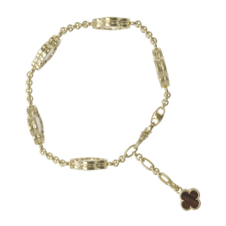 Браслет из лимонного золота c тигровым глазом и перламутром