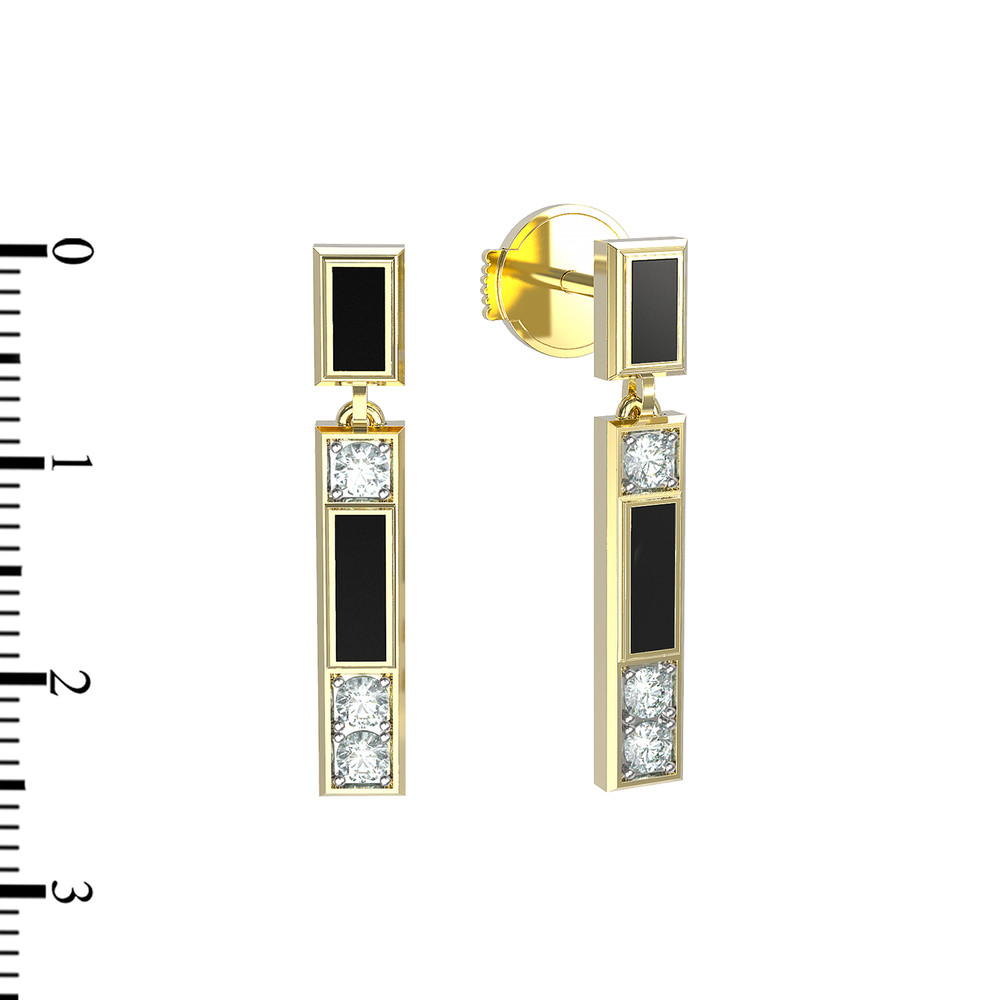 Серьги из лимонного золота c бриллиантами и ониксом