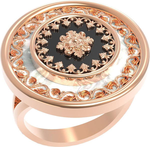 Кольцо из золота c ониксом и перламутром