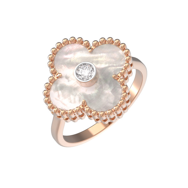 Кольцо из золота c бриллиантами и перламутром