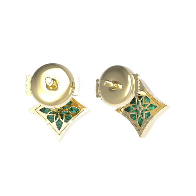Серьги из лимонного золота c бриллиантами и малахитом
