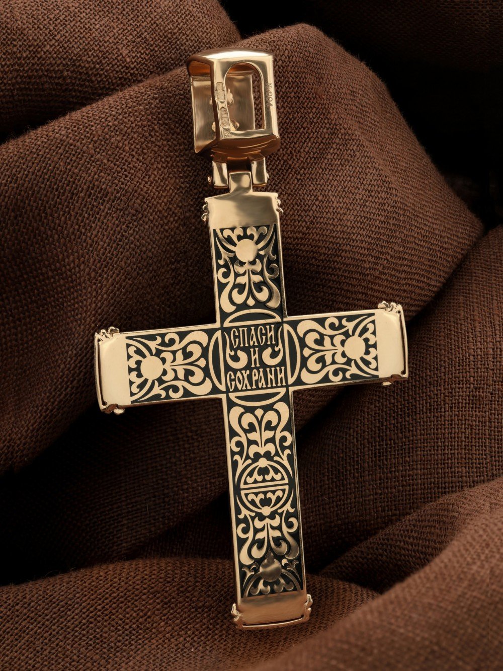 Крест из золота c эмаль и эбеновым деревом