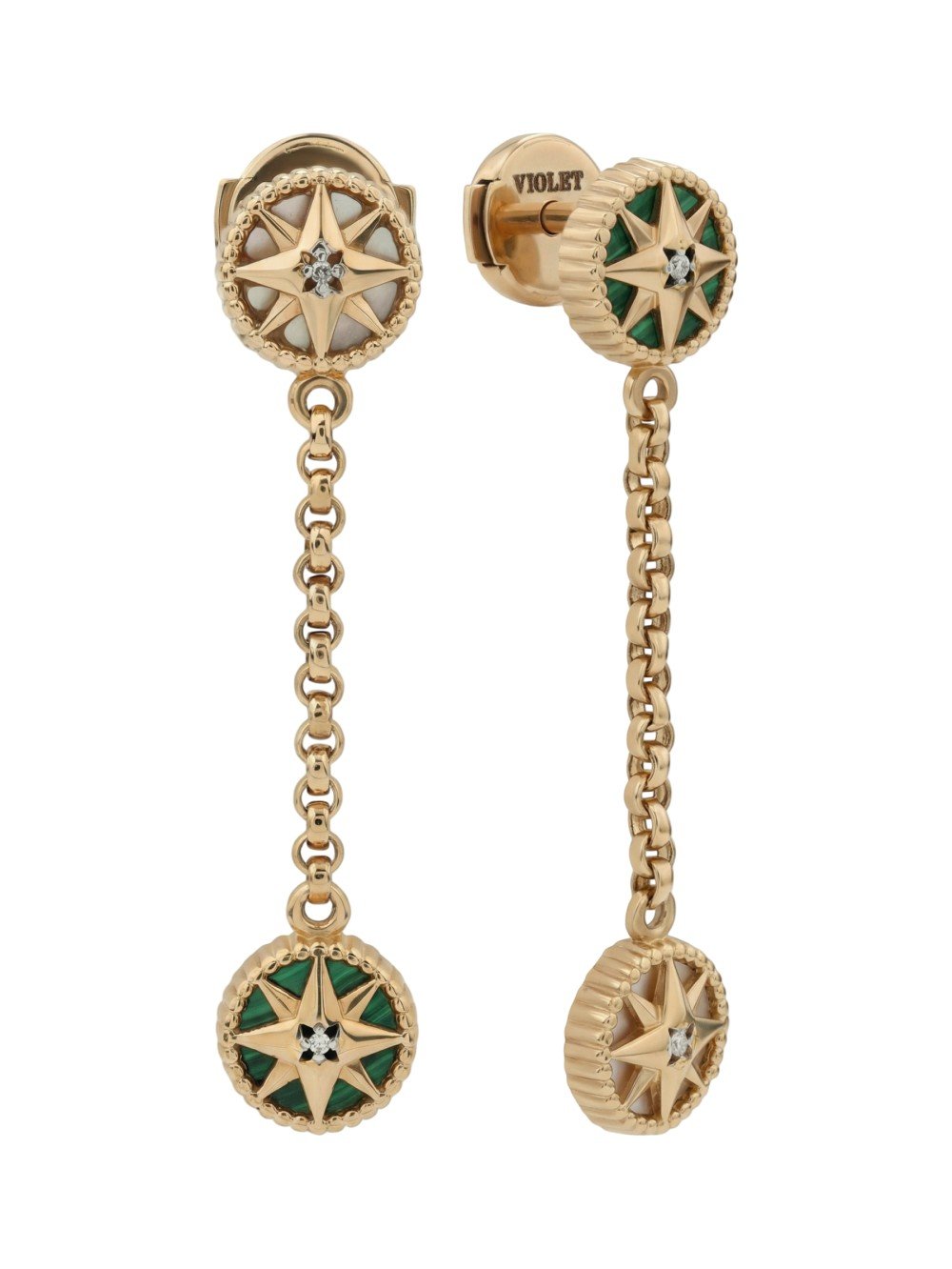 Серьги из золота c бриллиантами, малахитом и перламутром