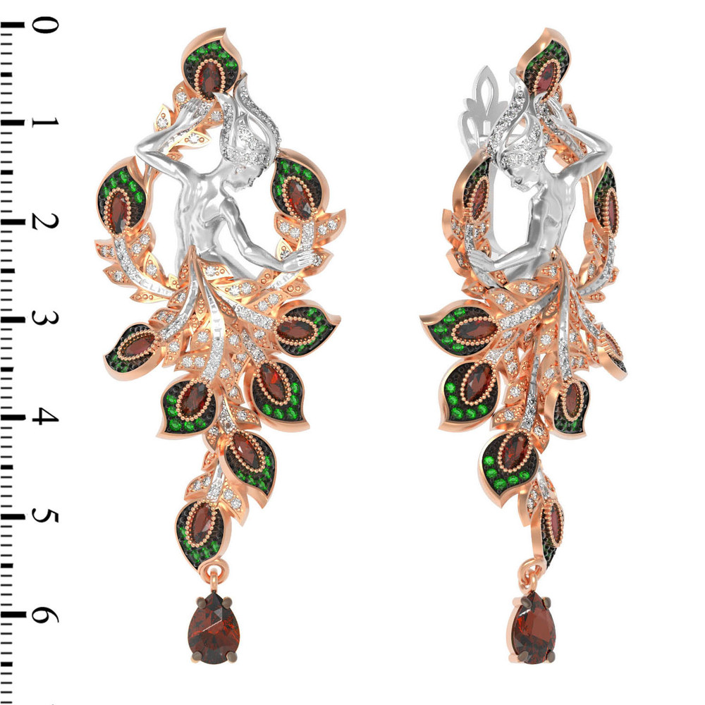 Серьги из золота c фианитом и гранатом