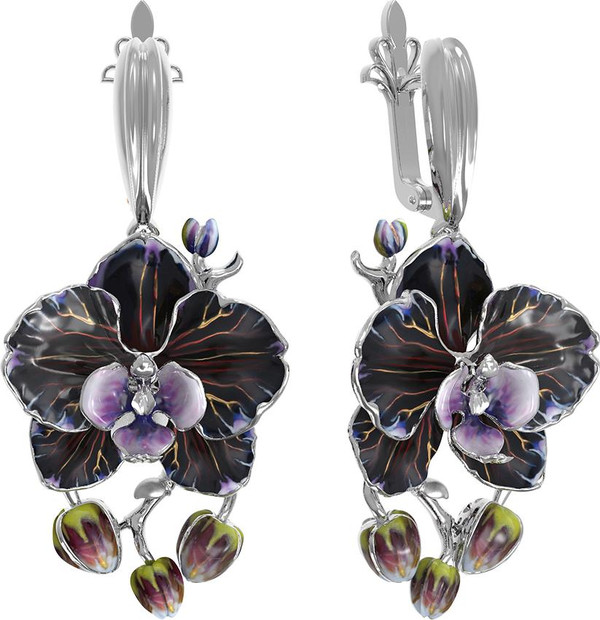 Серьги из белого золота c эмаль