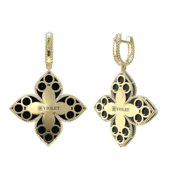 Серьги из лимонного золота c бриллиантами и ониксом