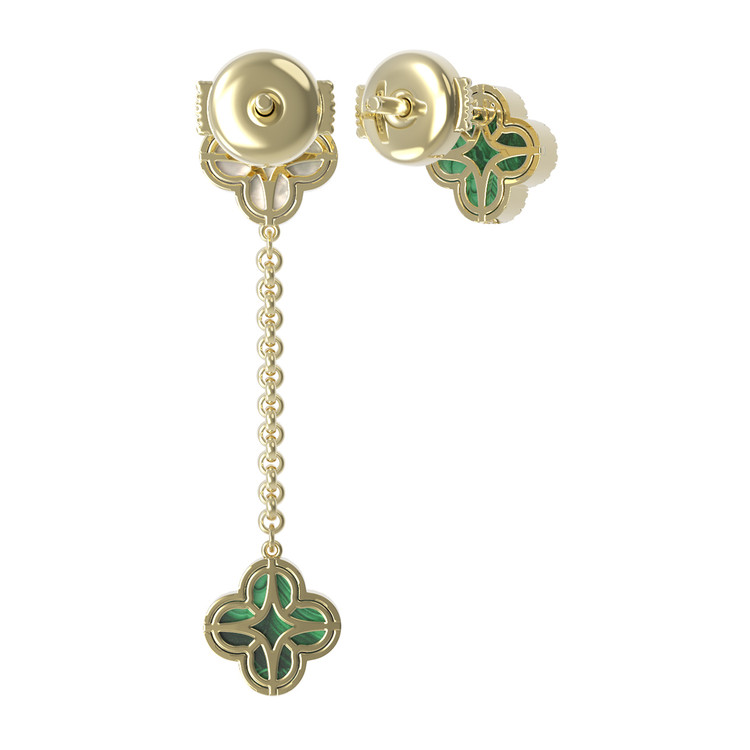 Серьги из лимонного золота c бриллиантами, малахитом и перламутром