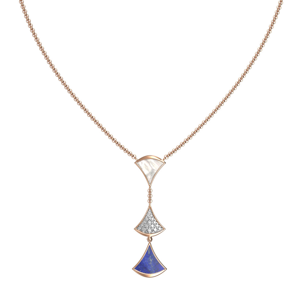 Колье из золота c бриллиантами, лазуритом и перламутром