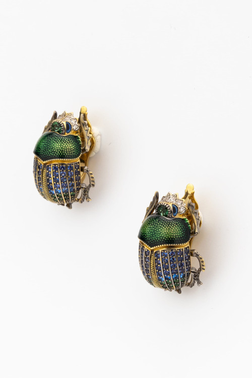 Серьги из лимонного золота c эмаль , фианитом и турмалином