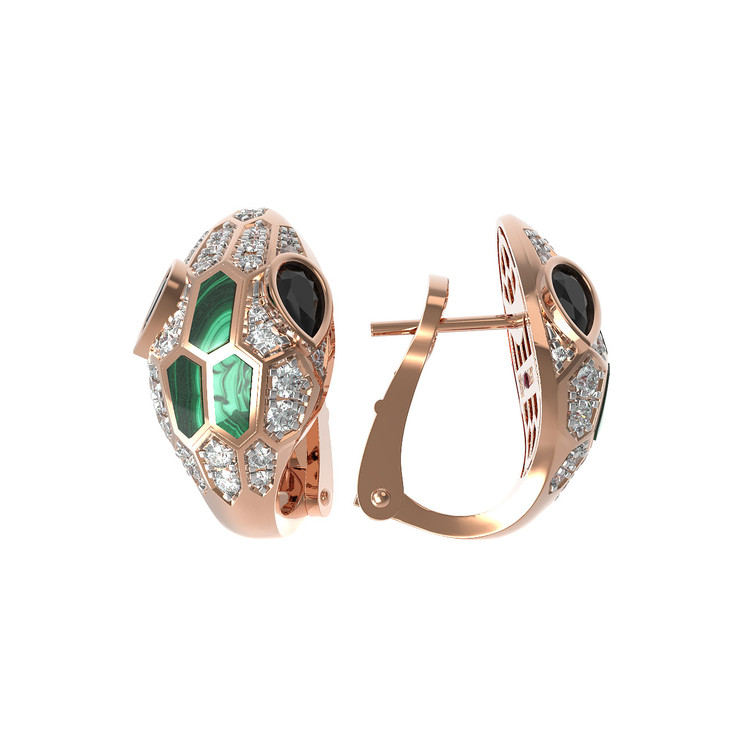 Серьги из золота c бриллиантами, сапфиром и малахитом