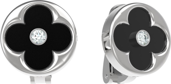 Серьги из белого золота c бриллиантами и ониксом