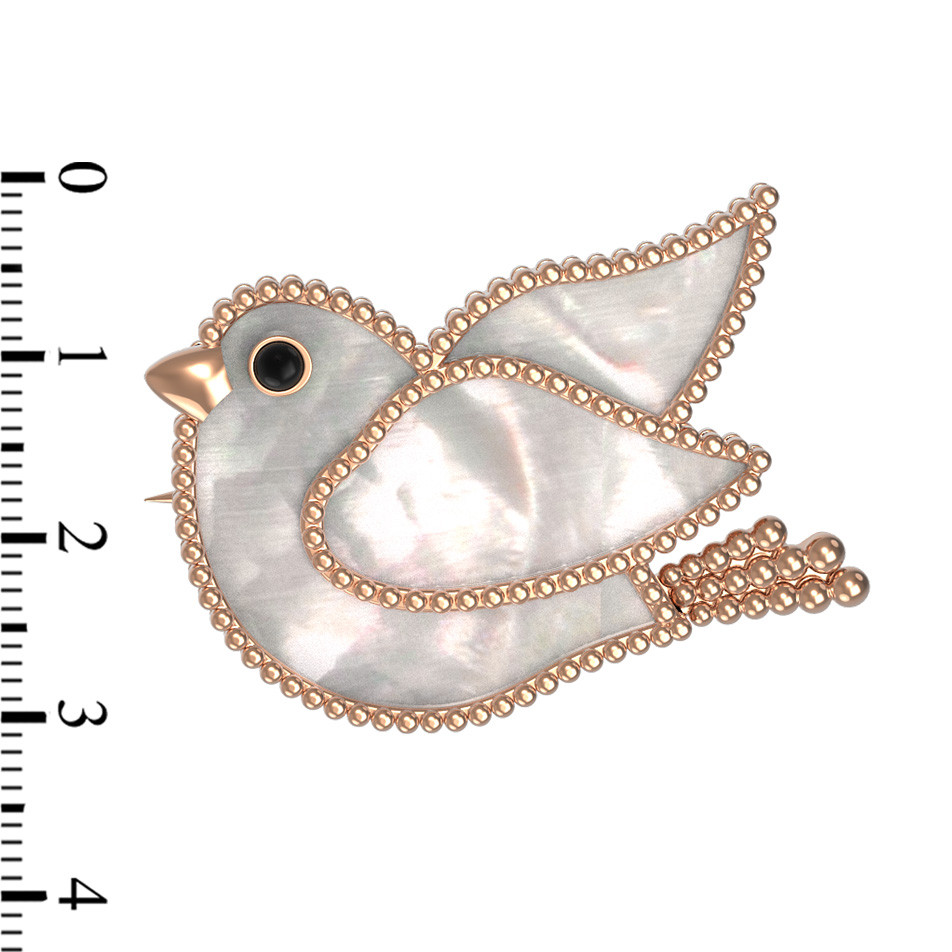 Брошь из золота c эмаль и перламутром