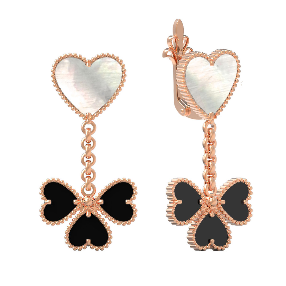 Серьги из золота c ониксом и перламутром