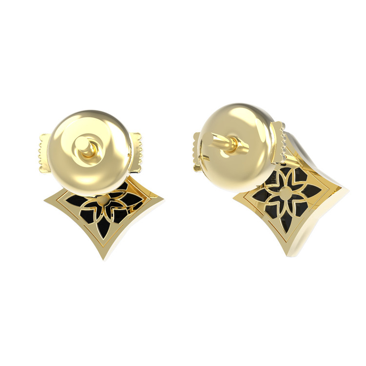 Серьги из лимонного золота c бриллиантами и ониксом