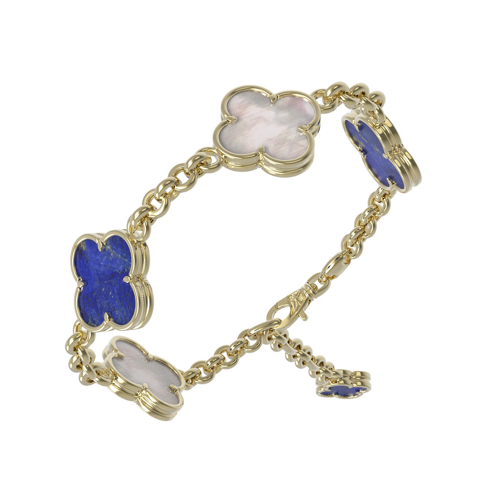 Браслет из лимонного золота c лазуритом и перламутром