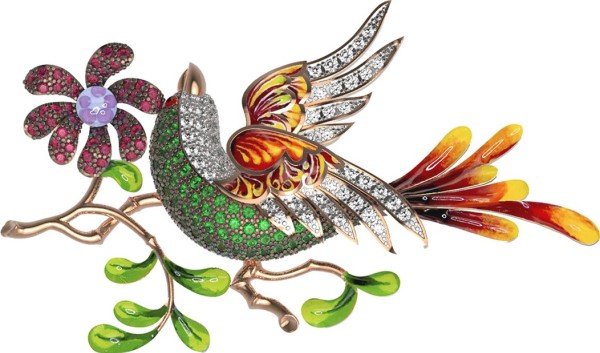 Брошь из золота c эмалью и фианитом