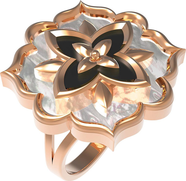 Кольцо из золота c ониксом и перламутром