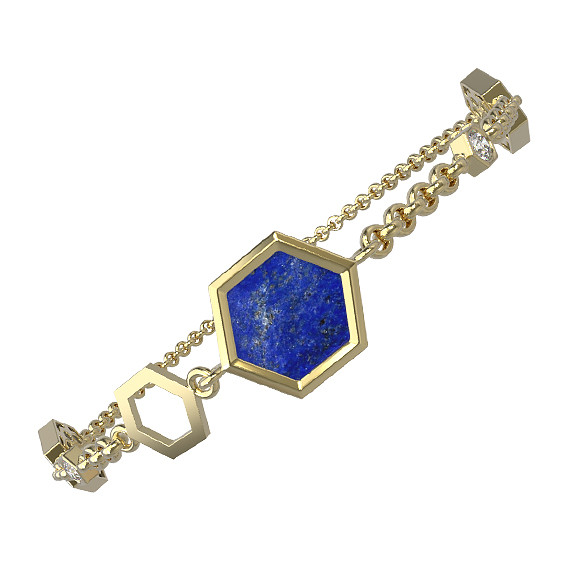 Браслет из лимонного золота c бриллиантами, лазуритом и перламутром