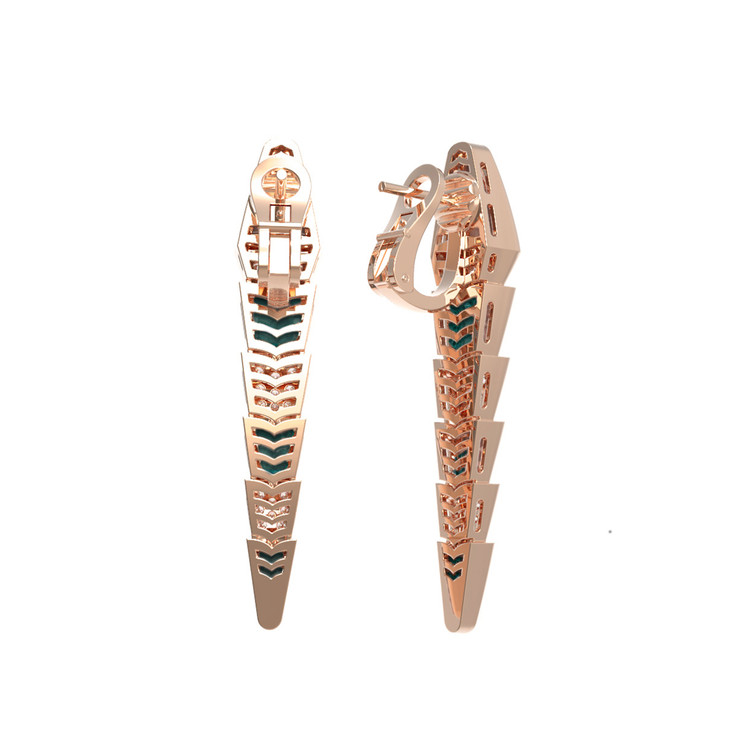 Серьги из золота c бриллиантами и малахитом