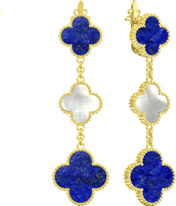 Серьги из лимонного золота c лазуритом и перламутром