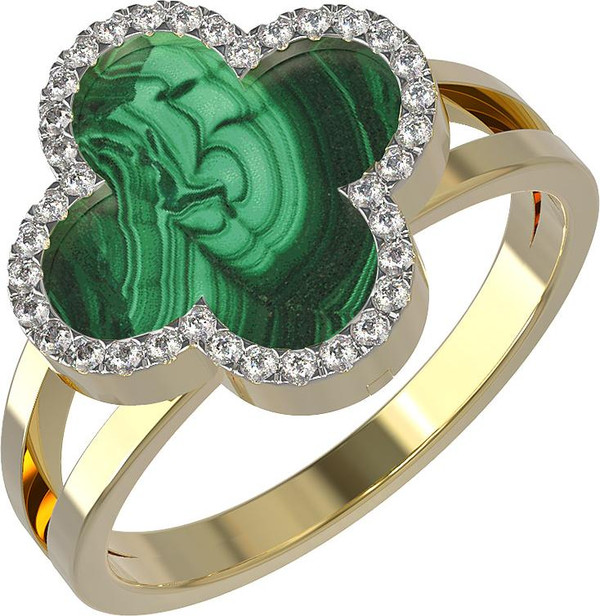 Кольцо из лимонного золота c бриллиантами и малахитом