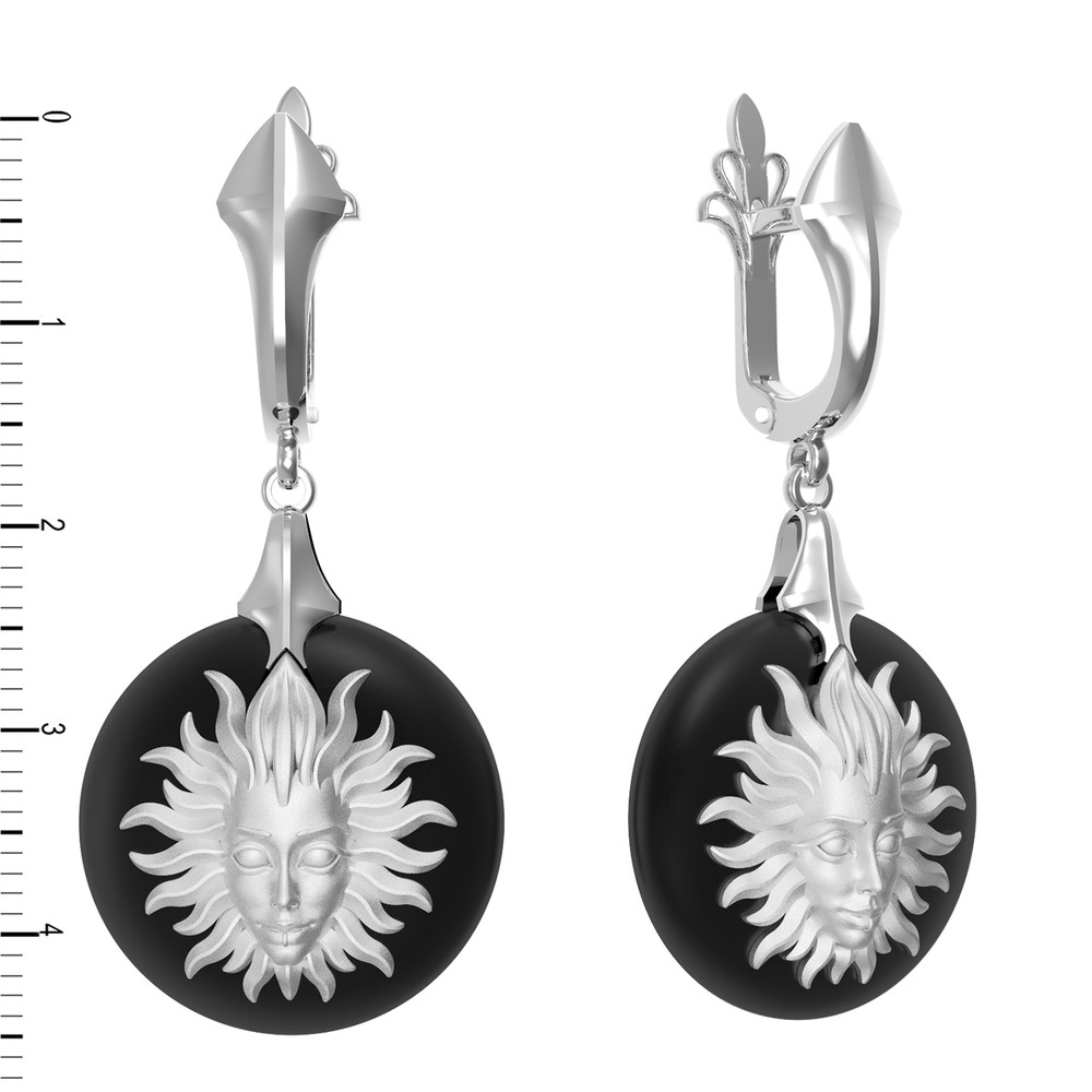 Серьги из белого золота c ониксом