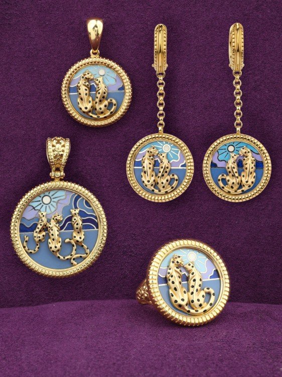 Серьги из лимонного золота c эмаль