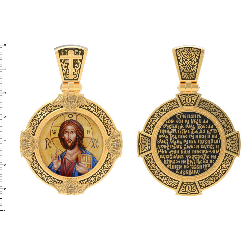 Образок из лимонного золота c эмаль , иконописью и темперой