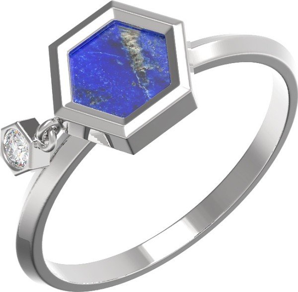 Кольцо из белого золота c бриллиантами и лазуритом