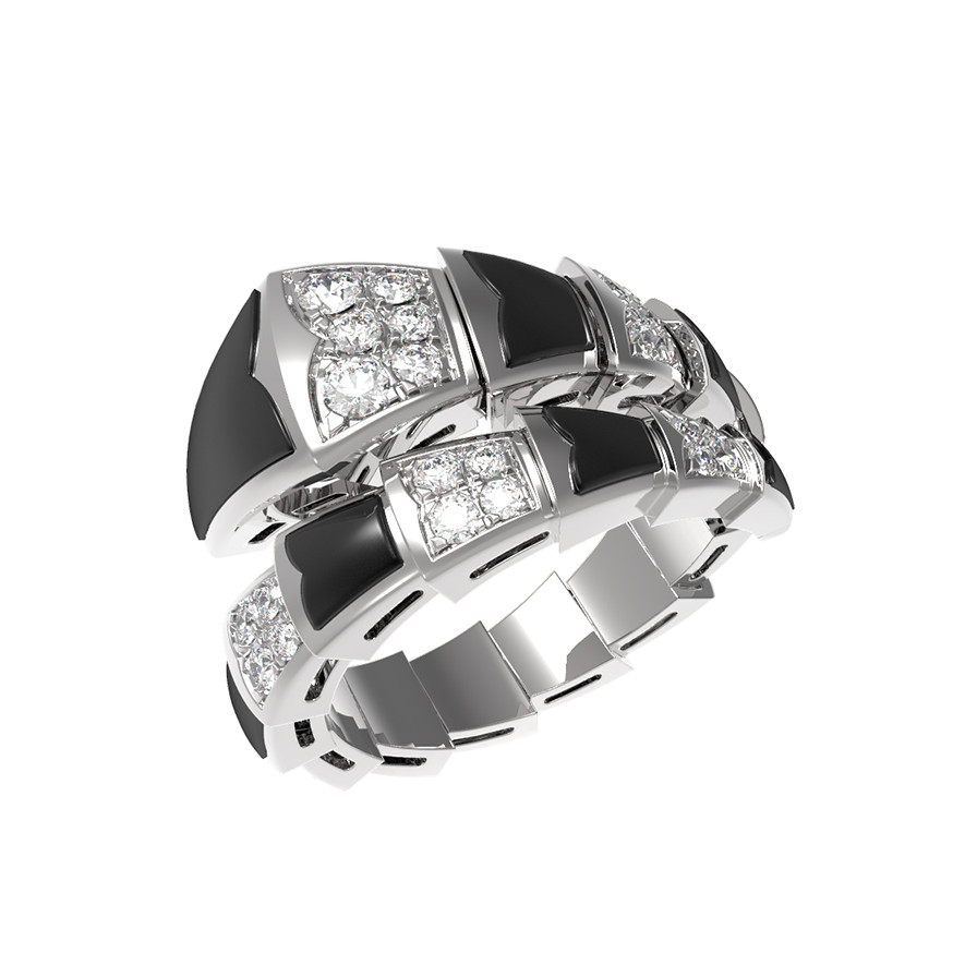 Кольцо из белого золота c бриллиантами и ониксом