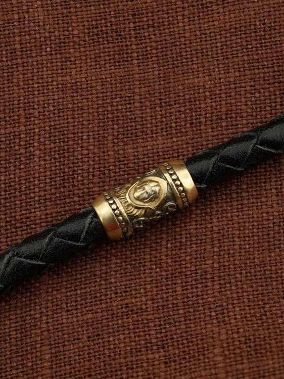 Гайтан из лимонного золота c кожаным шнурком