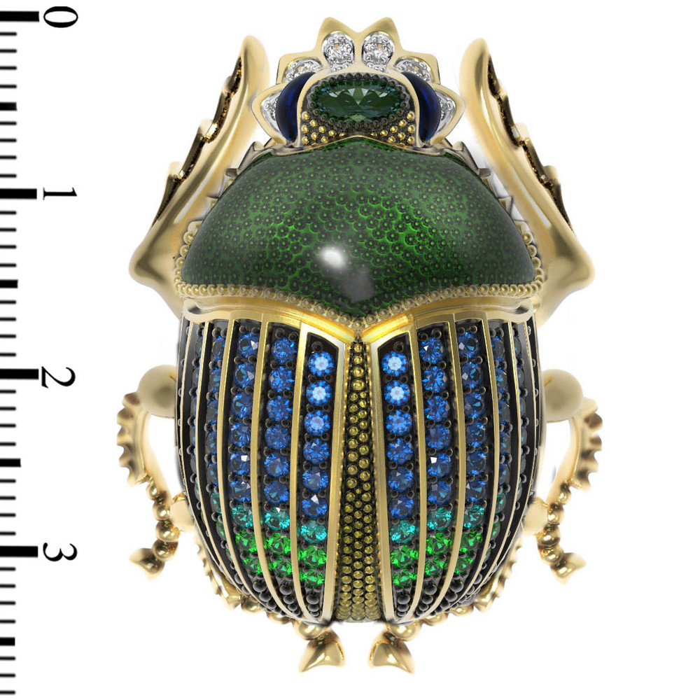 Брошь из лимонного золота c эмаль , фианитом и турмалином
