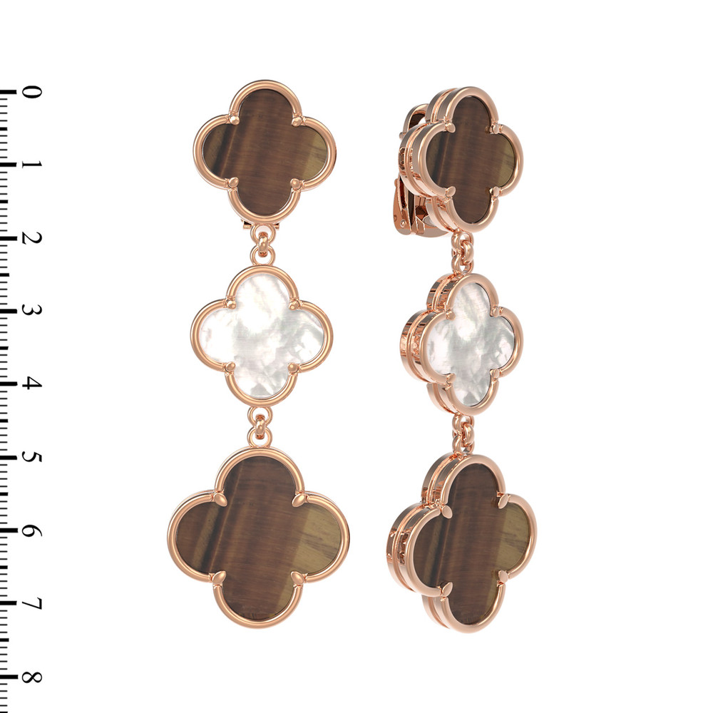 Серьги из золота c тигровым глазом и перламутром