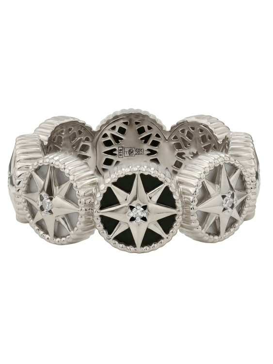 Кольцо из белого золота c бриллиантами, ониксом и перламутром