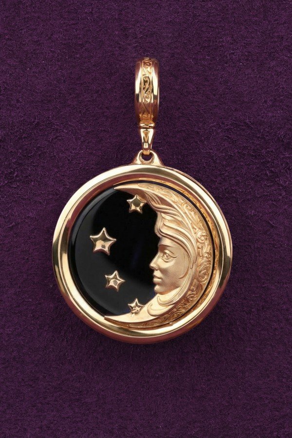 Подвеска из золота c ониксом и перламутром