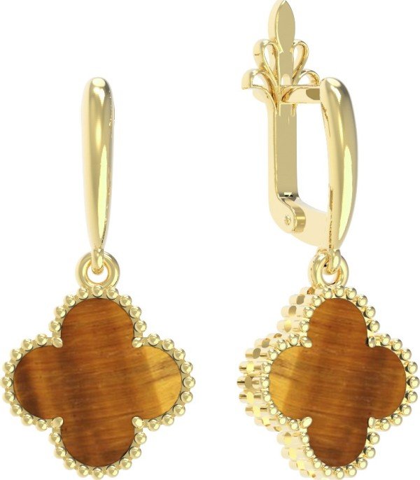 Серьги из лимонного золота c тигровым глазом