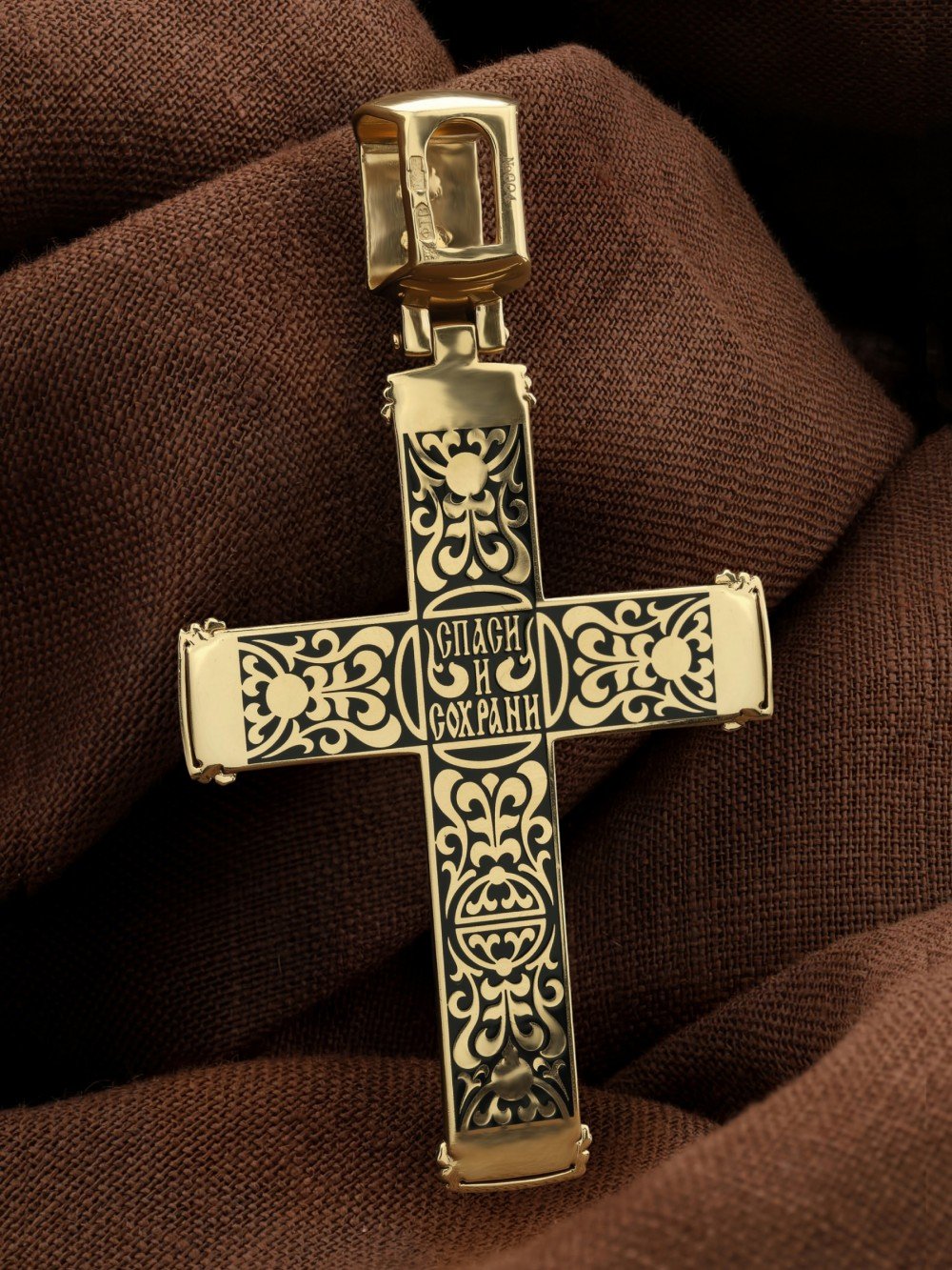 Крест из лимонного золота c эмаль и эбеновым деревом