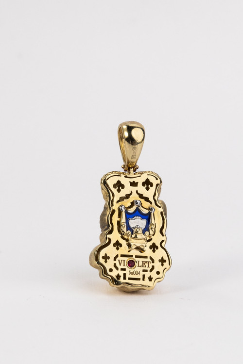 Подвеска из лимонного золота c эмаль , бриллиантами и рубином