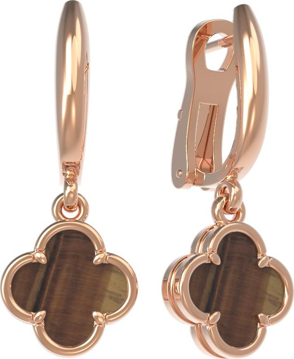 Серьги из золота c тигровым глазом