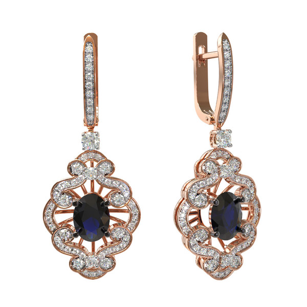 Серьги из золота c бриллиантами и сапфиром