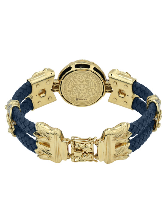 Браслет из лимонного золота c эмаль , бриллиантами, кожаным шнурком и ониксом