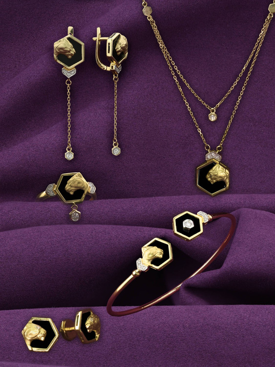 Серьги из лимонного золота c бриллиантами и ониксом