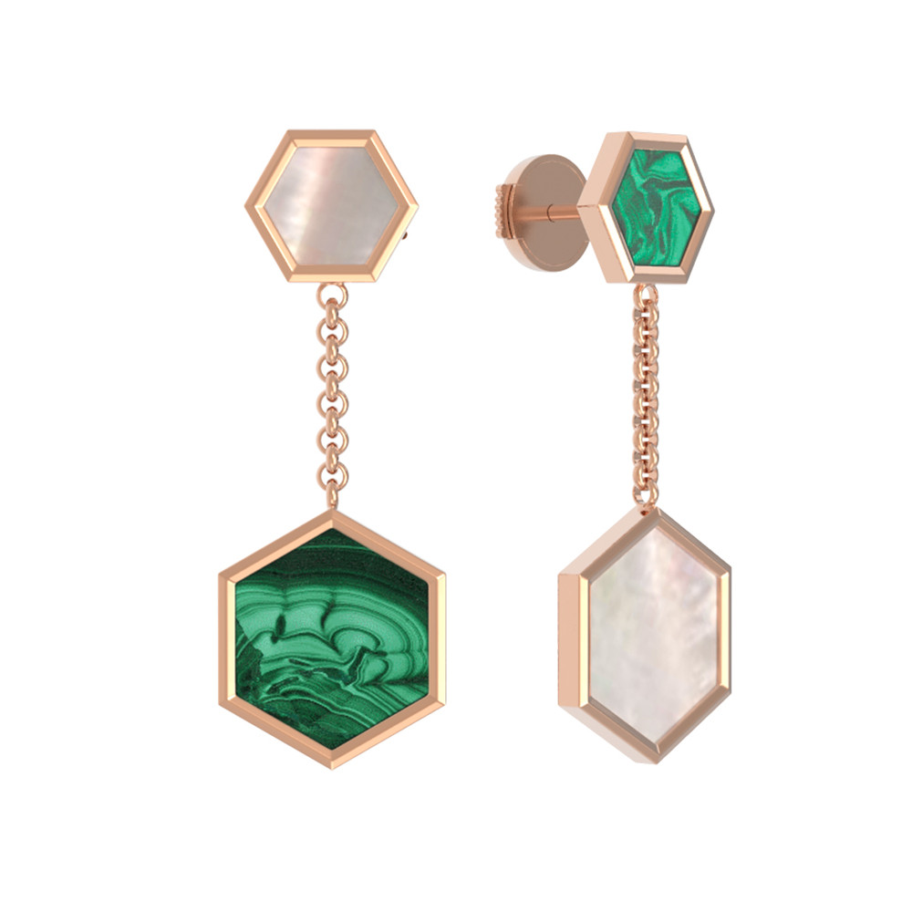 Серьги из золота c малахитом и перламутром