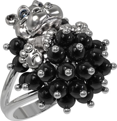 Кольцо из белого золота c эмаль и ониксом