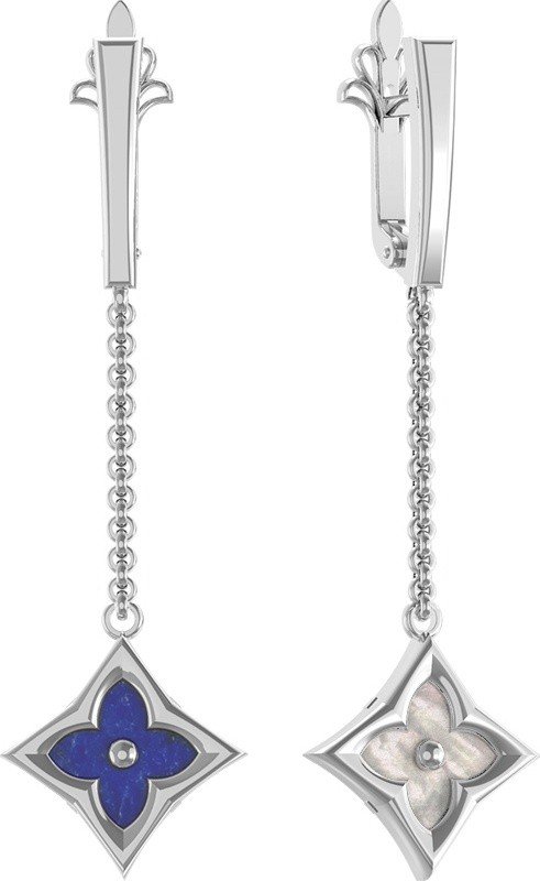 Серьги из белого золота c лазуритом и перламутром