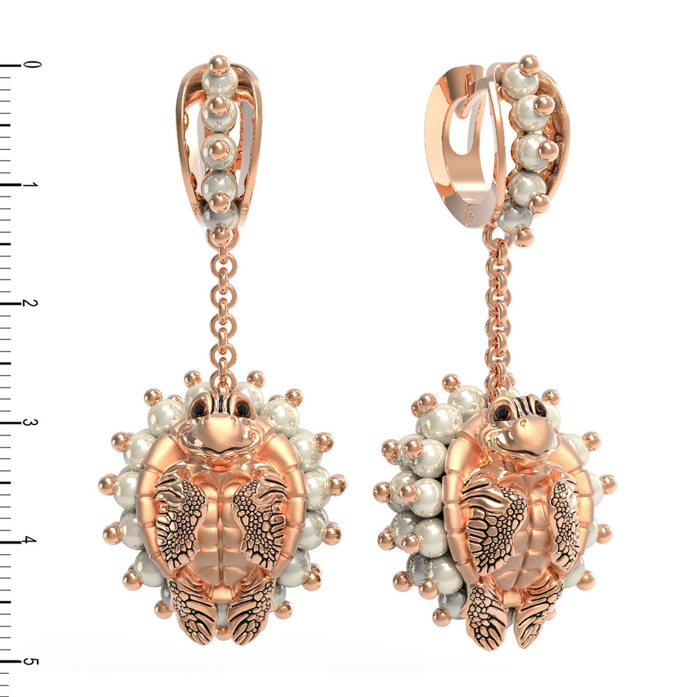 Серьги из золота c эмаль и жемчугом